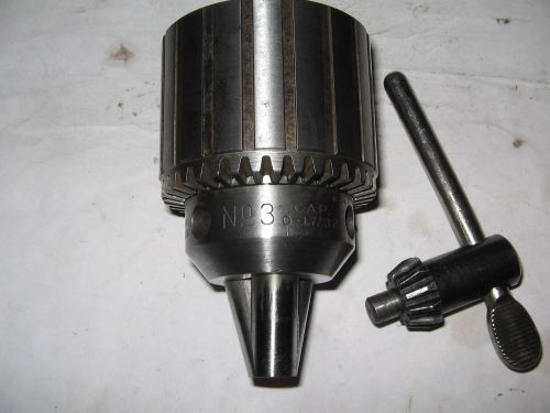 Jacobs # 3 drill chuck/key, mt2 shank, jt3 mount, 0-17/32&#034; capacity for sale