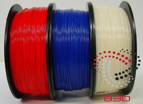 1.75 mm Filament 4 3D Printer. ABS RED, NATURAL &amp; BLUE BUNDLE SPOOLS