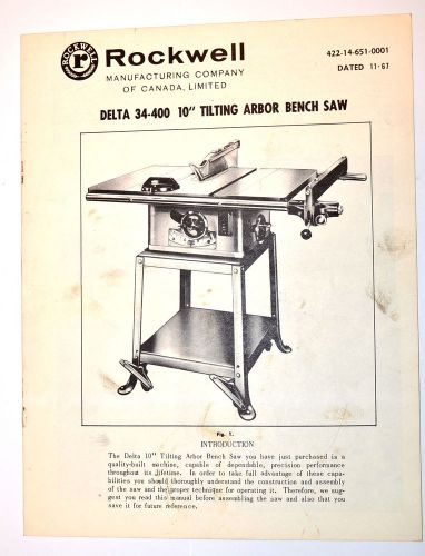 DELTA 34-400 10&#034; TILTING Arbor Table Bench SAW 1967 RR98 installation adjustment