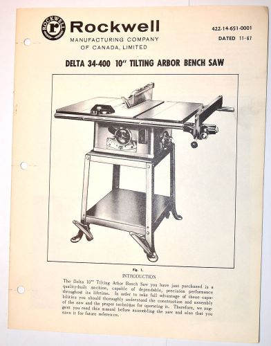 DELTA 34-400 10&#034; TILTING ARBOR BENCH Table SAW 1967 RR97 installation adjustment