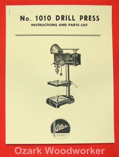 Atlas 1010 Drill Press Instructions &amp; Parts Manual 0019