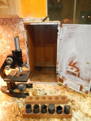 Antique Bausch and Lomb Microscope dated Oct 13 1925 with wooden box