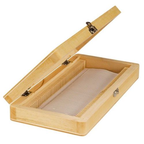 Microscope slide wooden storage box holding 50 piece slides for sale
