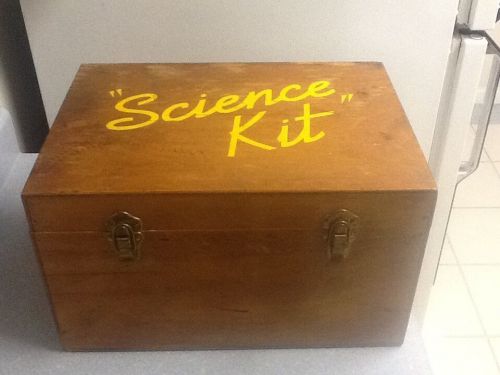 Vintage  medical science kit wood box with glass jar