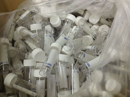 30mL SURE Seal universal plain label plastic vials in vitro use only