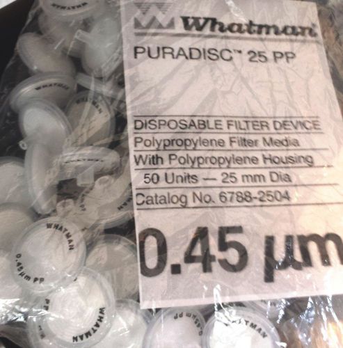 Whatman puradisc 25pp polypropylene syringe filters 6788-2504 pore size.45 µm for sale
