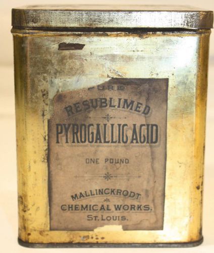 Antique Mallinckrodt Chemical St. Louis Pure Resublimed Pyrogallic Acid 1 lb Tin