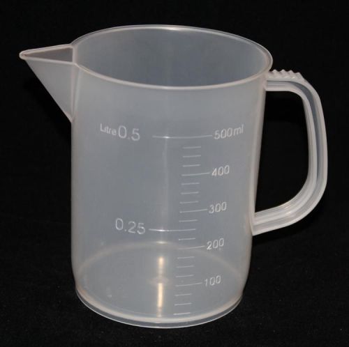 Polypropylene graduated plastic pitcher beaker: 500ml-short form-pack of 12 for sale