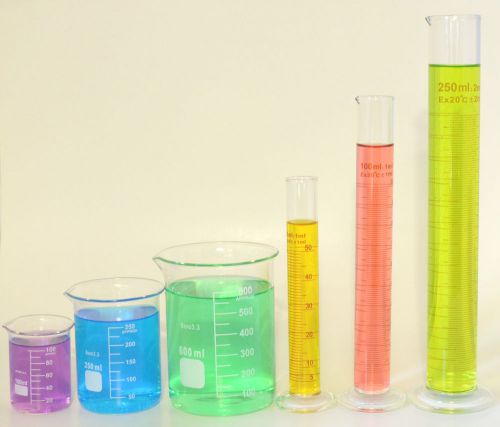 Beaker set of 600ml 250ml 100ml &amp; cylinder set of 250ml 100ml 50ml lab glass new for sale