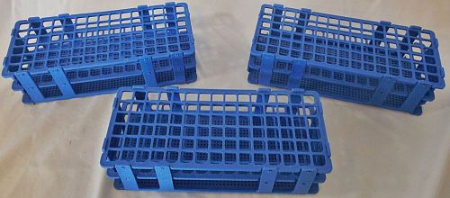 Lot of 3 Bel-Art Science Polypropylene Test Tube Racks : Holds 90 13mm - Blue