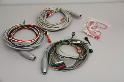 Lot of 3 ECG Trunk Line Cables 3 Lead 5 Extras Datascope 6 Prong Plugs 0620 2355