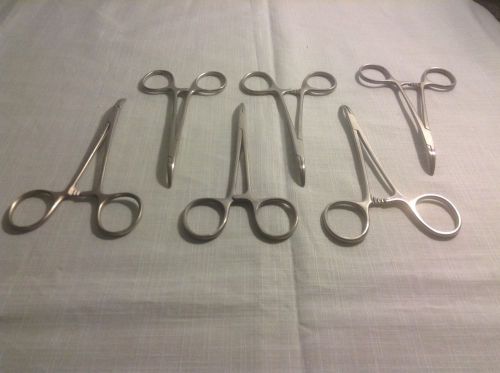 6 medical grade stainless steel surgical hemostats forceps clamps 5&#034; curved tip for sale