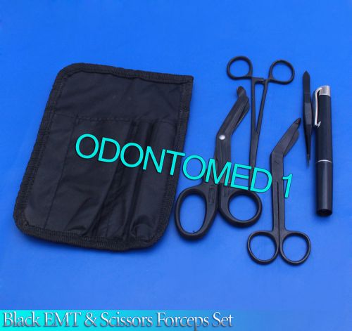 Shears; emt/scissors combo pack w/holster tactical black scissors forceps light for sale