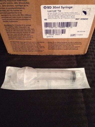 New box of 40 bd 30ml syringe luer-lok tip ref 309650 see description for sale