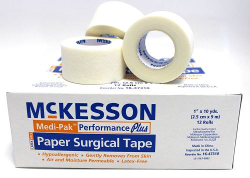 1 BOX McKESSON PAPER SURGICAL TAPE 1&#034; x 10 YDS MEDICAL LATEX FREE 12 ROLLS