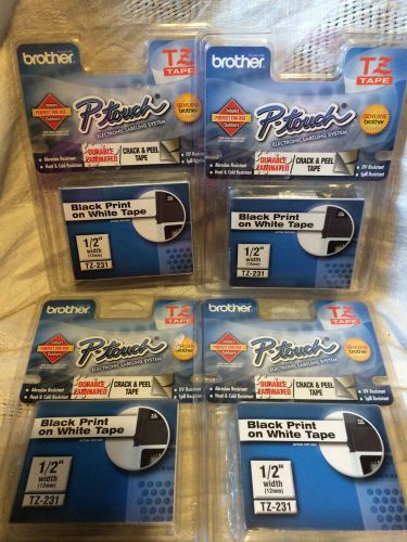 Brother P-Touch TZ-231 1/2&#034; Black on White TZ Tape 4 Pack Genuine NEW