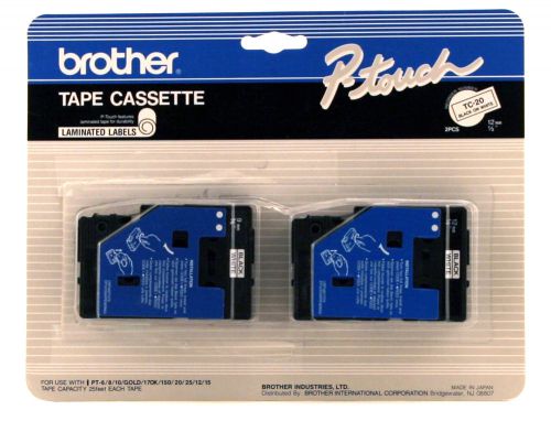 New Brother TC20 Black on White Tape 1/2&#034; P-touch, Ptouch TC-20