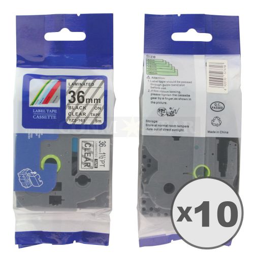 10pk Transparent on Black Tape Label for Brother P-Touch TZ TZe 161 36mm 1 1/2&#034;