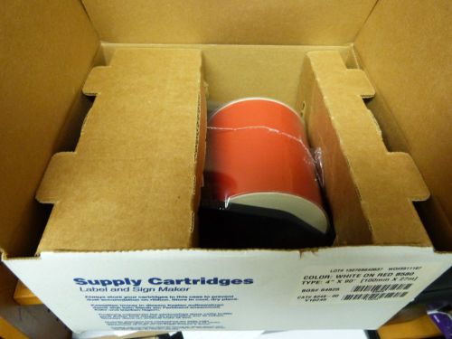 Brady Supply Tape Cartridge Label Maker White on Red  B580 #64825 4&#034; x 90&#039;