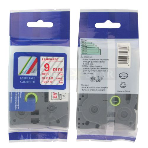 1pk Red on Transparent Tape Label Compatible for Brother P-Touch TZ TZe122 9mm