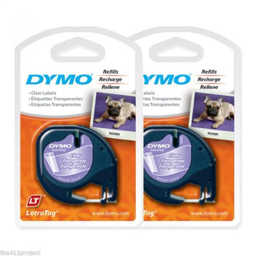 2pk dymo 16952 letratag 1/2&#034; clear labels refill tapes letra tag lt-100 &amp; xr new for sale