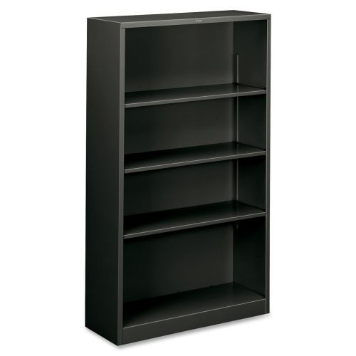 Metal Bookcase, Four-Shelf, 34-1/2w x 12-5/8d x 59h, Charcoal