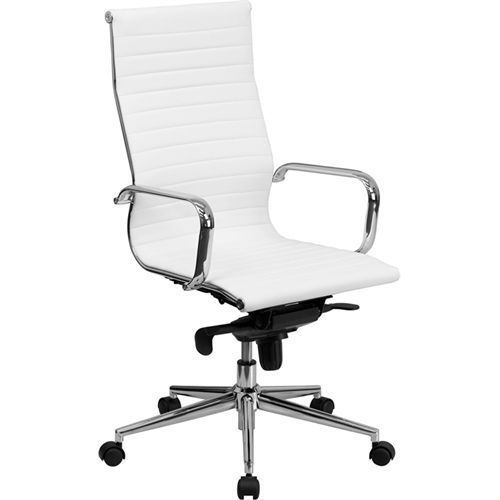 Flash Furniture High Back White Ribbed Upholstered Leather Executive Office