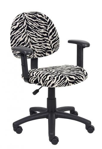 B326 boss zebra print microfiber deluxe posture office task chair w/adj. arms for sale