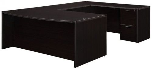 New amber bowfront u-shape executive office desk (1 pedestal) for sale