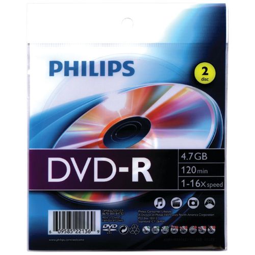 PHILIPS DM4S6Z02F/27 4.7GB 16x DVD-Rs with Foil Wrap, 2 pk