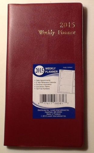 2015 Pocket or Purse Size Weekly Planner MAROON RED COVER NEW