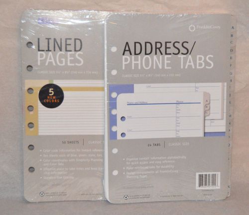 Franklin Covey Organizer Refill Classic Size Address Phone Tabs Lined Pages New