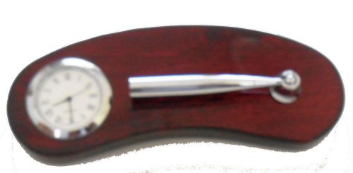 Mahogany Wood Pen Holder with Clock