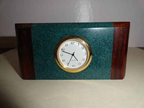 Green Marble Look/Cherry Wood Desk Clock/Sticky Note/Business Card Holder