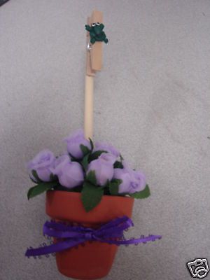 Topiary Noteclip Note Clip Holder Lavender Roses Frog