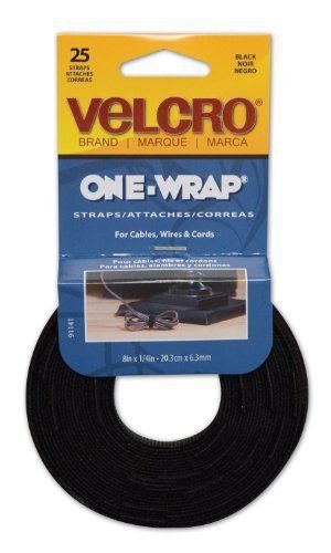 Velcro 91141 reusable self-gripping cable ties, 1/2 x 8 inches, black, 25 for sale