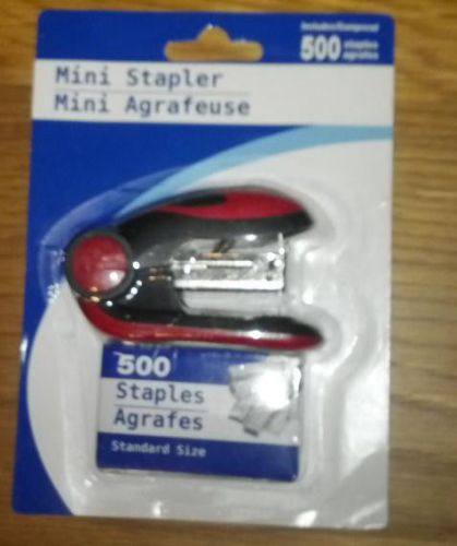 Red and Black  Mini  Stapler Set 500 Pcs of staples included in Blister Pack New