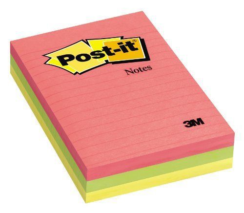 Post-it Neon Fusion Collection Lined Notes - Self-adhesive, (6603an)