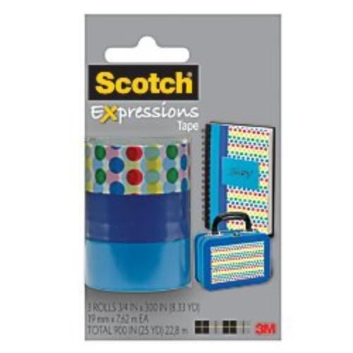 3m C2143PK9 Expressions Magic Tape, 3/4&#034; X 300&#034;, Assorted Dots, 3 Pack