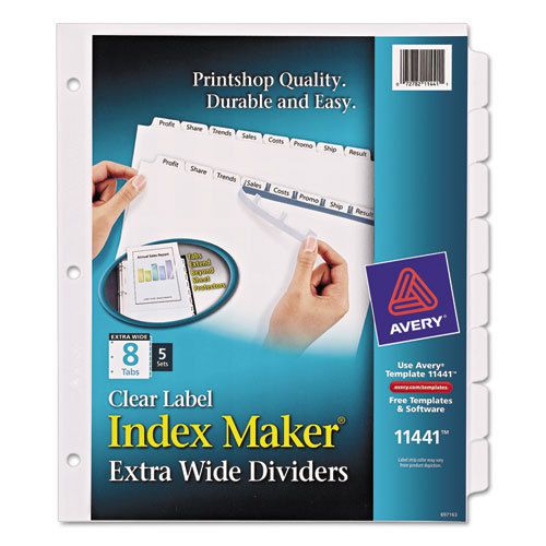 Index maker extra-wide clear label dividers, 8-tab, 11 1/4 x 9 1/4, 5 sets for sale