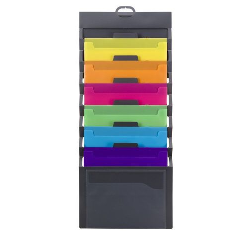 Wall file folder organizer 6 pocket hanging cascading letter size multi-color for sale