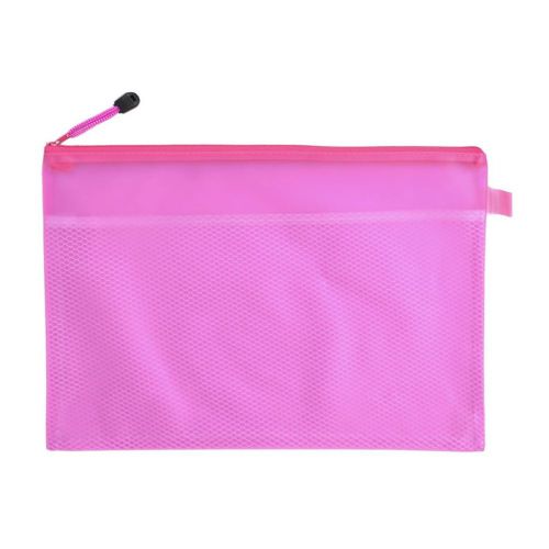 A4 Horizontal Zip up Two Compartments Fuchsia PVC File Folder Bags SK