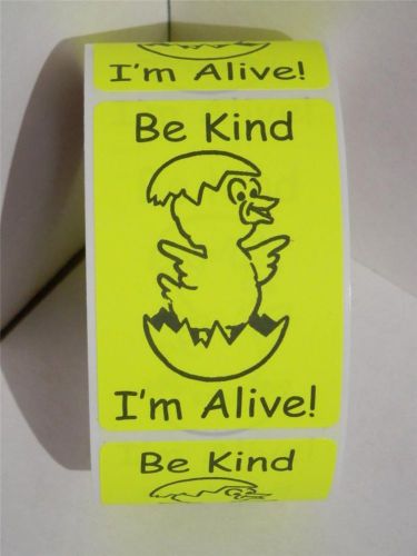 HATCHING EGGS BE KIND I&#039;M ALIVE sticker label chartreuse fluorescent (50 labels)