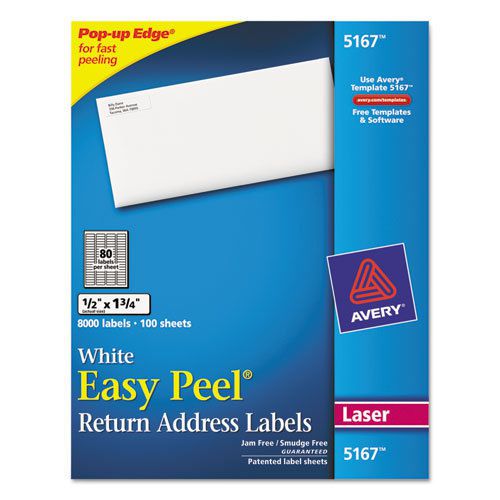 Easy peel laser address labels, 1/2 x 1-3/4, white, 8000/box for sale