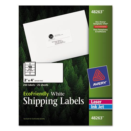 EcoFriendly Labels, 2 x 4, White, 250/Pack