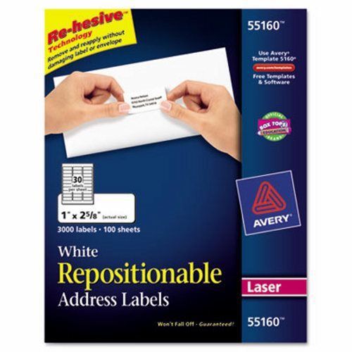Avery Re-hesive Laser Labels, 1 x 2 5/8, White, 3000/Pack (AVE55160)