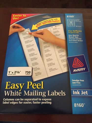 New Avery 8160 Ink Jet Labels 1&#034; x 2 5/8&#034; 750 Labels Easy Peel White