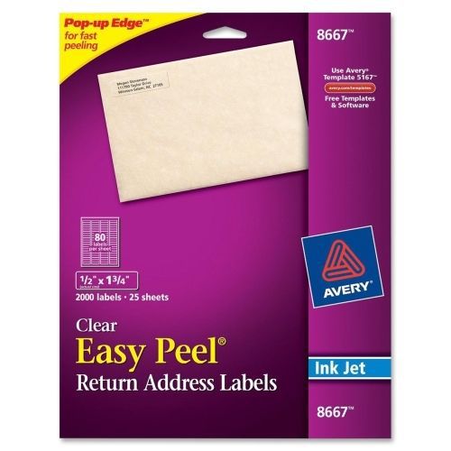Avery Easy Peel Mailing Label - 0.5&#034;Wx1.75&#034;L- 2000/Pk - Inkjet - Clear