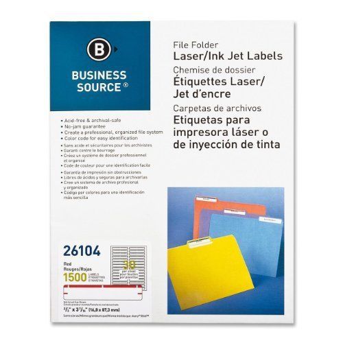 Business Source File Folder Label - 0.66&#034; Width X 3.43&#034; Length - 1500 (bsn26104)