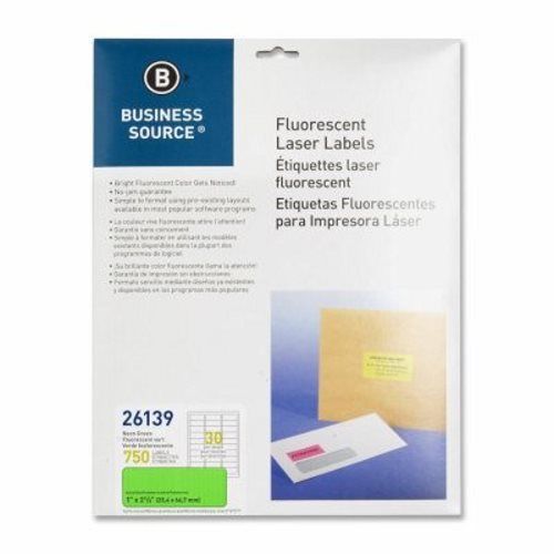 Business Source Laser Labels, Fluorescent, 1&#034;x2-5/8&#034;, 750 pack, Green (BSN26139)